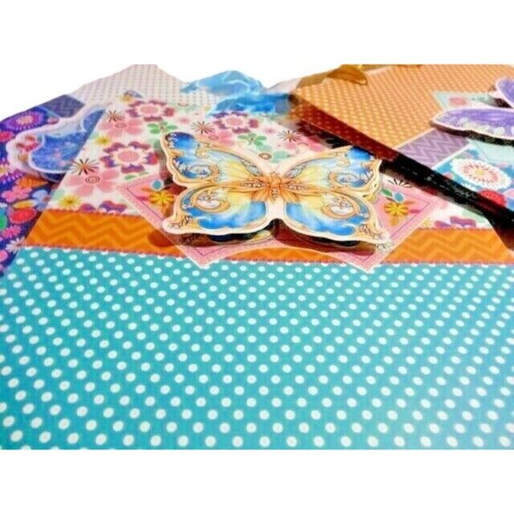 IV America Butterfly 3-pc Gift Bags 3-D Chevron Floral Dots Ribbon Handle NEW - Picture 3 of 5